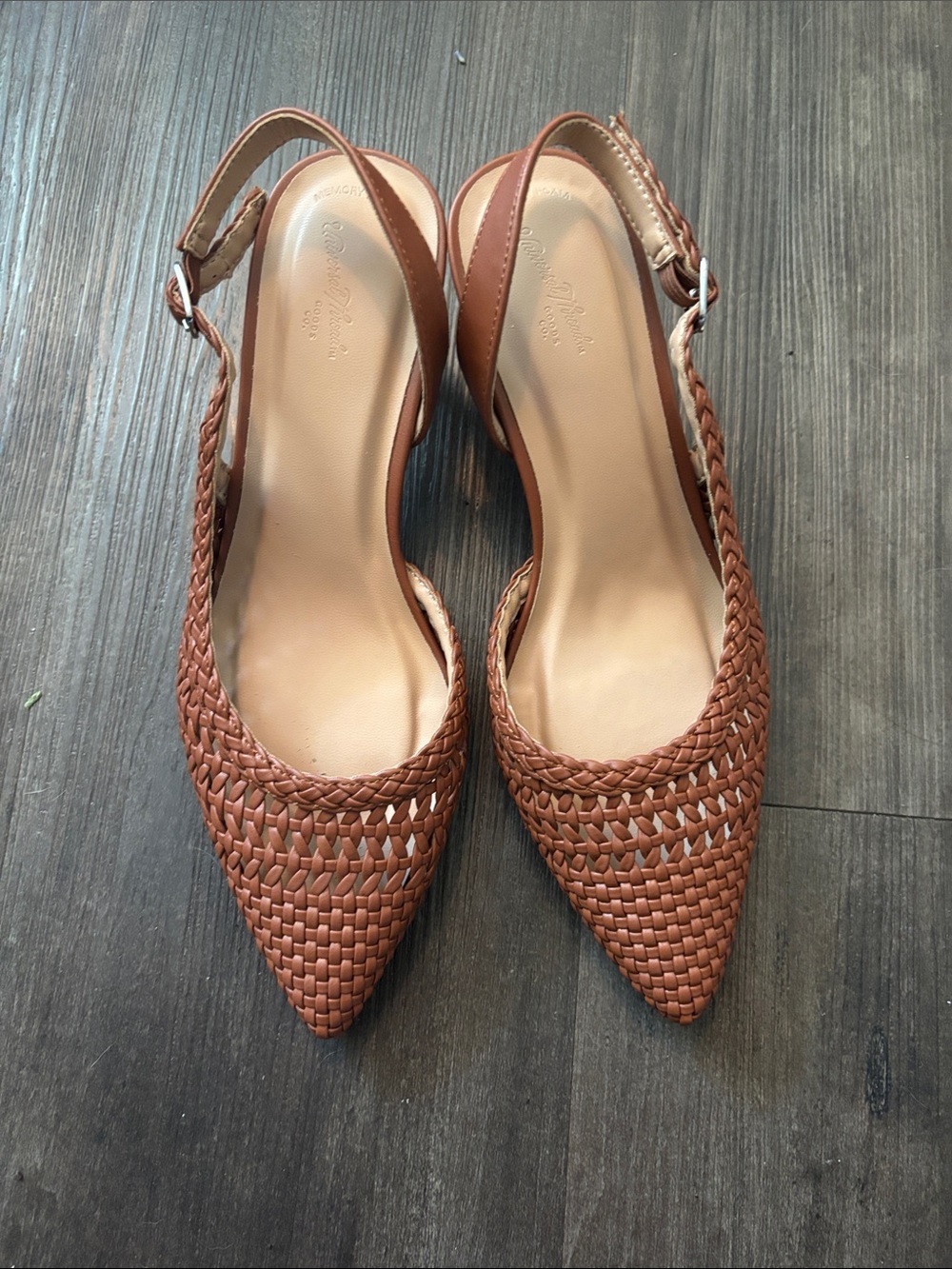 Woven Pointed Slingback Mules - Brown